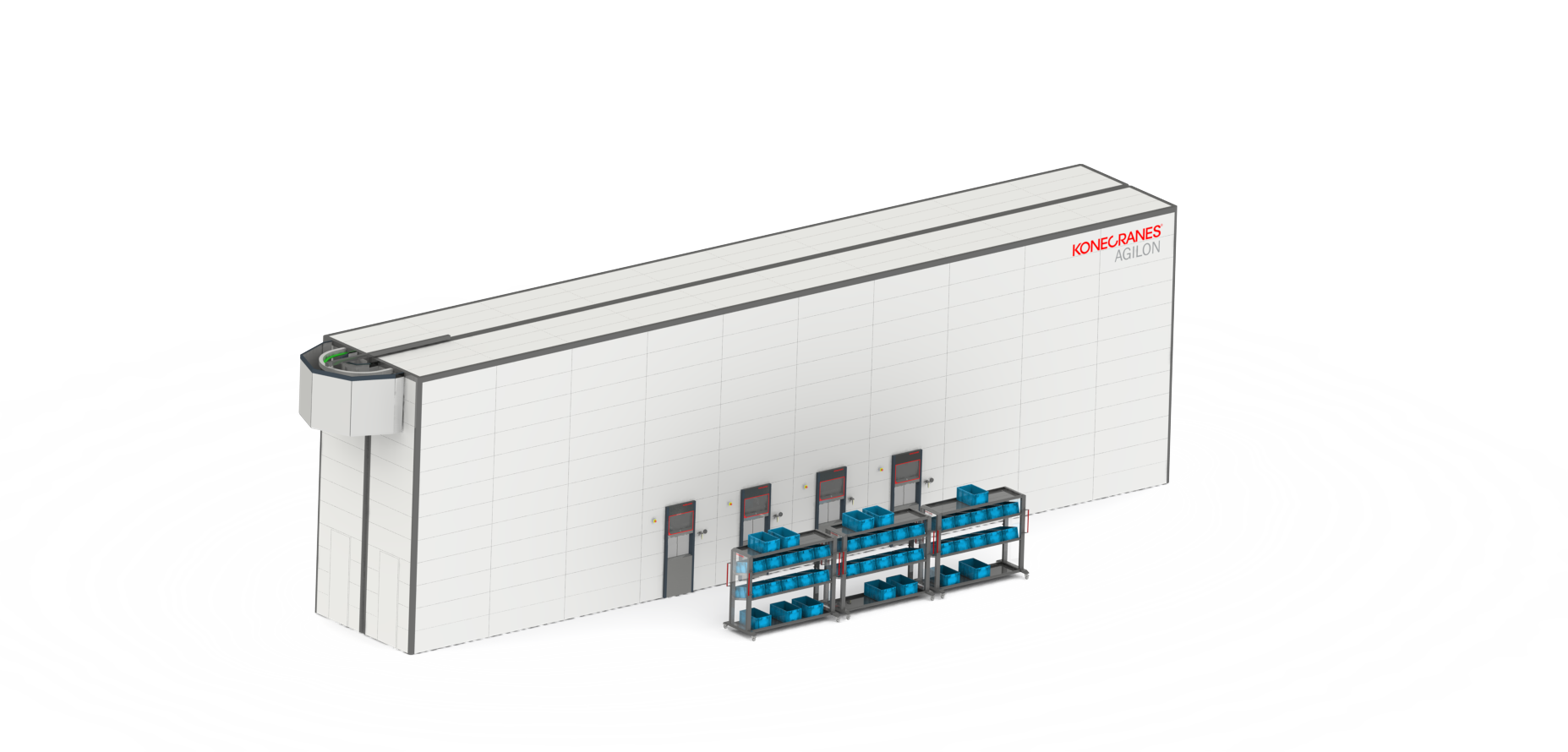 Modular Agilon warehouse automation with the pick-to-light- trolley, an example 3 d picture
